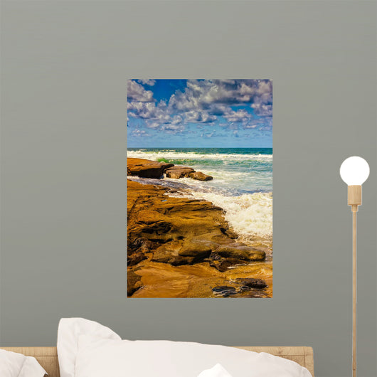 Waves Splashing Rocks Wall Decal
