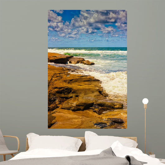 Waves Splashing Rocks Wall Decal