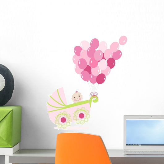 Baby Girl Stroller Balloons Wall Decal