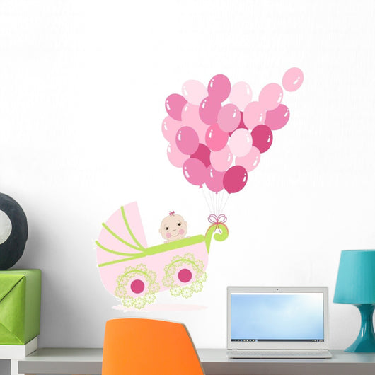 Baby Girl Stroller Balloons Wall Decal