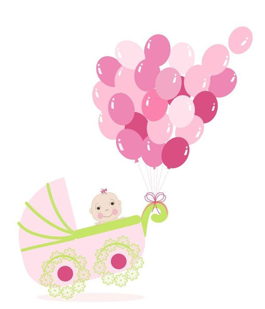 Baby Girl Stroller Balloons Wall Decal