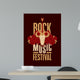 banner poster for festival rock music with goat skull, roses and electric guitar Wall Mural