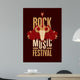 banner poster for festival rock music with goat skull, roses and electric guitar Wall Mural