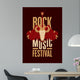 banner poster for festival rock music with goat skull, roses and electric guitar Wall Mural