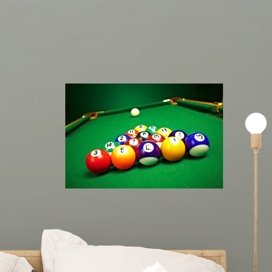 Billiard Balls on Green Cloth Wall Mural
