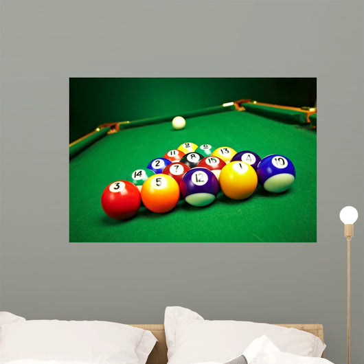 Billiard Balls on Green Cloth Wall Mural