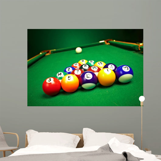 Billiard Balls on Green Cloth Wall Mural