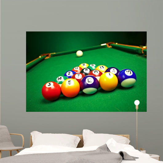 Billiard Balls on Green Cloth Wall Mural