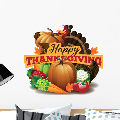 Happy Thanksgiving Wall Decal shown on a wall
