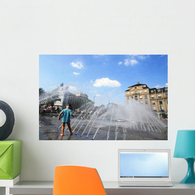 Child Playing Stachusbrunnen Wall Decal shown on a wall
