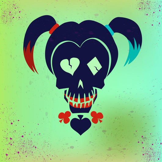 Drawing the face girl with pigtails. Vector hipster skull illustration in bright colors for girls. Suicide Squad. Harley Quinn. Wall Mural