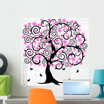 Albero Di Ciliegio Astratto Wall Decal shown on a wall