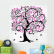 Albero di ciliegio astratto con fiori e farfalle Wall Decal