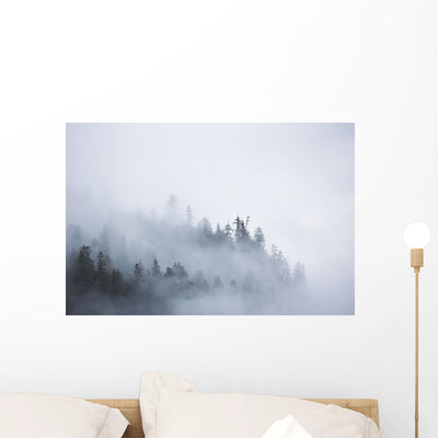 Fog Shrouded Trees Wall Decal shown on a wall