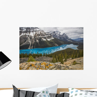 Aquamarine Waters Peyto Lake Wall Decal shown on a wall