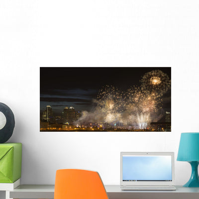 Fireworks Front Modern City Wall Decal shown on a wall