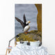 Horned Puffin Standing Lichen-covered Wall Decal