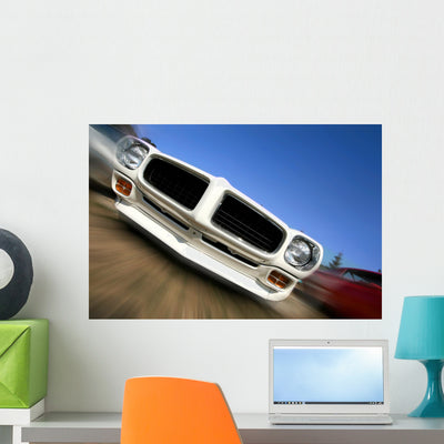 Cruising Muscle Car Wall Mural shown on a wall