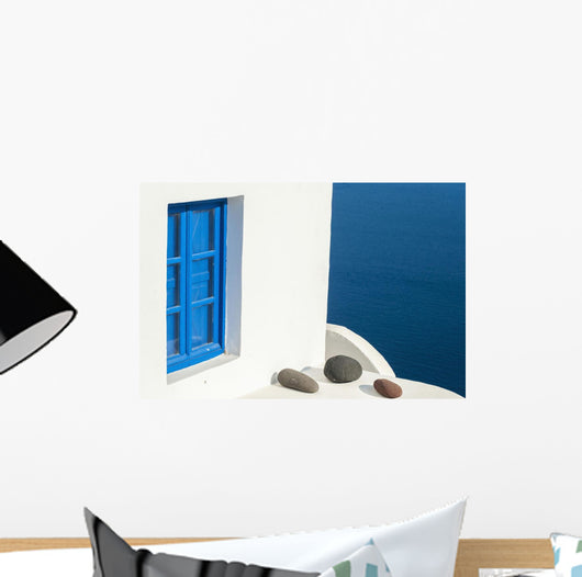 Whitewash Building with Blue Wall Decal