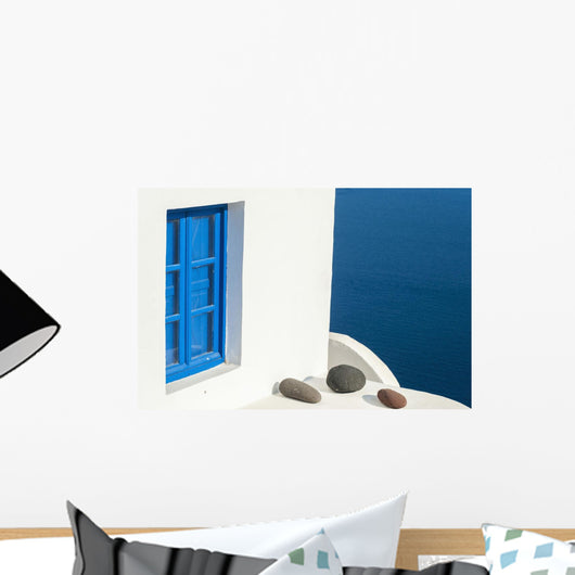 Whitewash Building with Blue Wall Decal