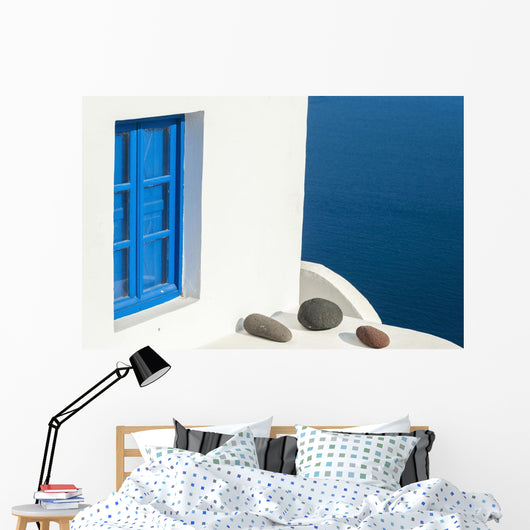 Whitewash Building with Blue Wall Decal