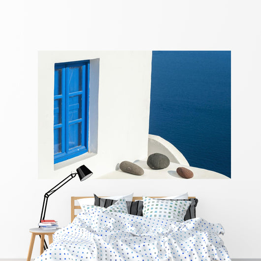 Whitewash Building with Blue Wall Decal