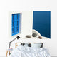 Whitewash Building with Blue Wall Decal