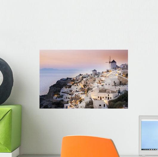 Whitewash Buildings and Windmill Wall Decal Design 2