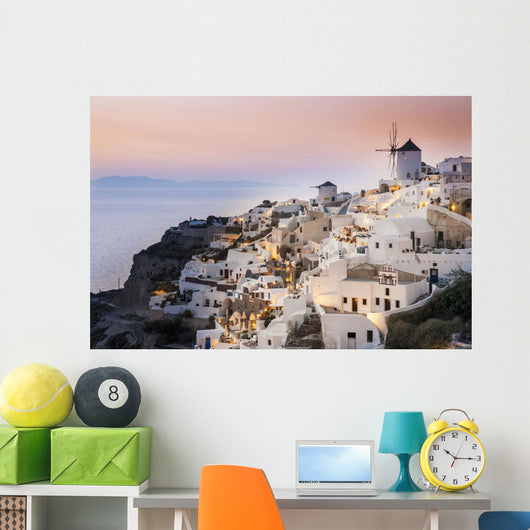 Whitewash Buildings and Windmill Wall Decal Design 2