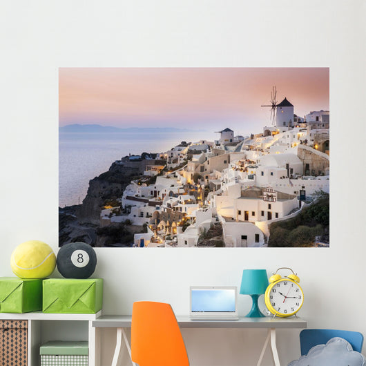 Whitewash Buildings and Windmill Wall Decal Design 2
