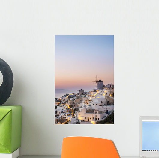 Whitewash Buildings and Windmill Wall Decal Design 1