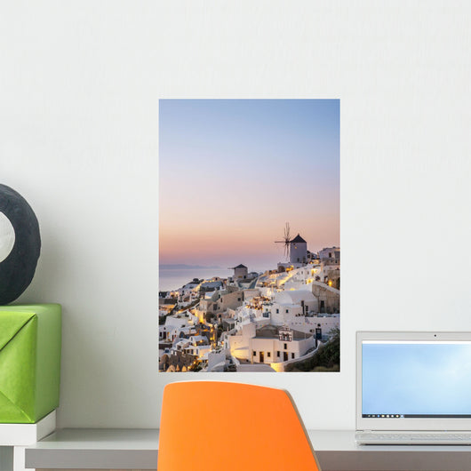 Whitewash Buildings and Windmill Wall Decal Design 1