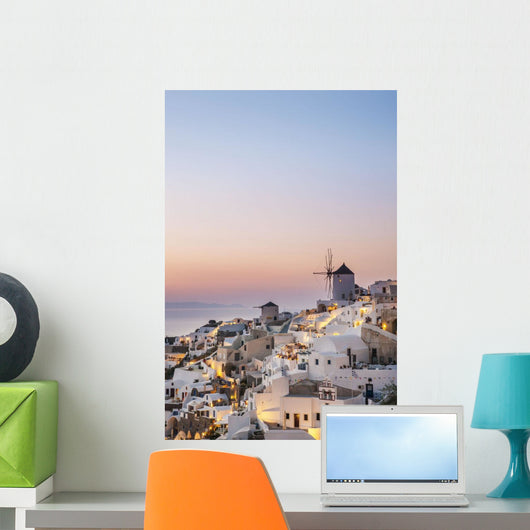 Whitewash Buildings and Windmill Wall Decal Design 1