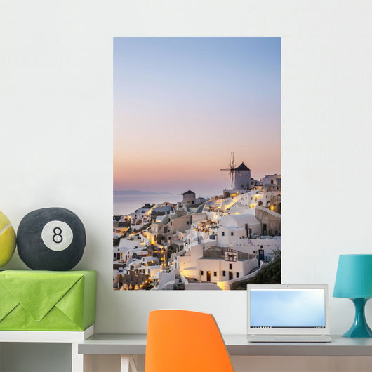 Whitewash Buildings and Windmill Wall Decal Design 1