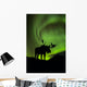Silhouette of Moose with green Aurora Borealis Wall Mural