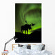 Silhouette of Moose with green Aurora Borealis Wall Mural
