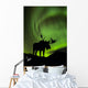 Silhouette of Moose with green Aurora Borealis Wall Mural
