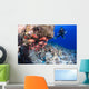 Scuba diver and a school of shoulderbar soldierfish Wall Mural