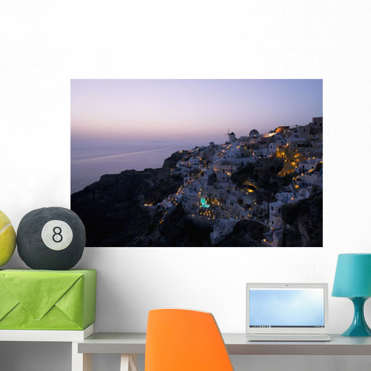 Aerial Oia and Windmill Wall Decal