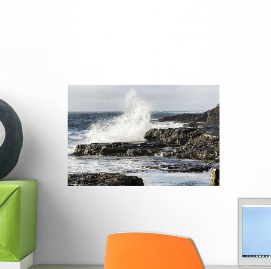 Wave Crashing into Rocky Wall Decal