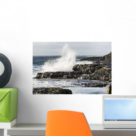 Wave Crashing into Rocky Wall Decal
