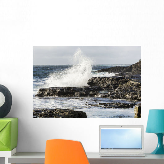 Wave Crashing into Rocky Wall Decal
