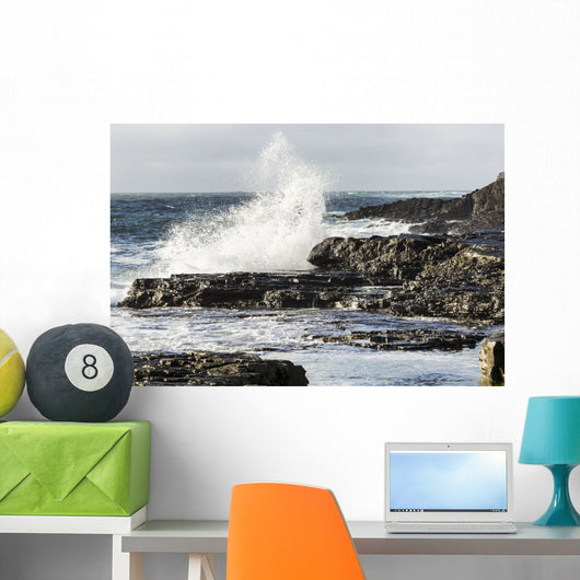 Wave Crashing into Rocky Wall Decal