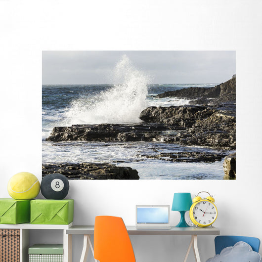 Wave Crashing into Rocky Wall Decal