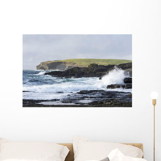 Waves Crashing into Rocky Wall Decal