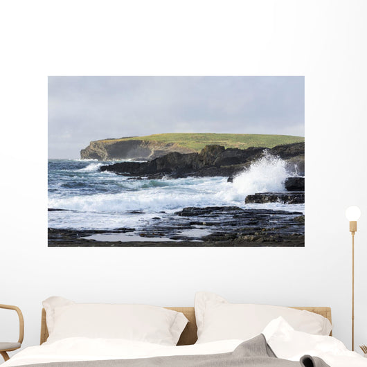 Waves Crashing into Rocky Wall Decal