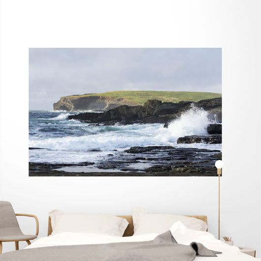 Waves Crashing into Rocky Wall Decal