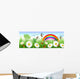Spring time with daisies, butterflies, swallows and a rainbow Wall Mural