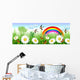 Spring time with daisies, butterflies, swallows and a rainbow Wall Mural