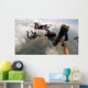 Skydiving point of view. Young and middle aged friends having fun Wall Mural